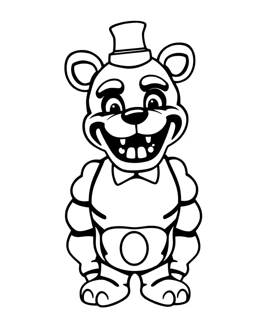 Line art of Freddy Fazbear with bold outlines