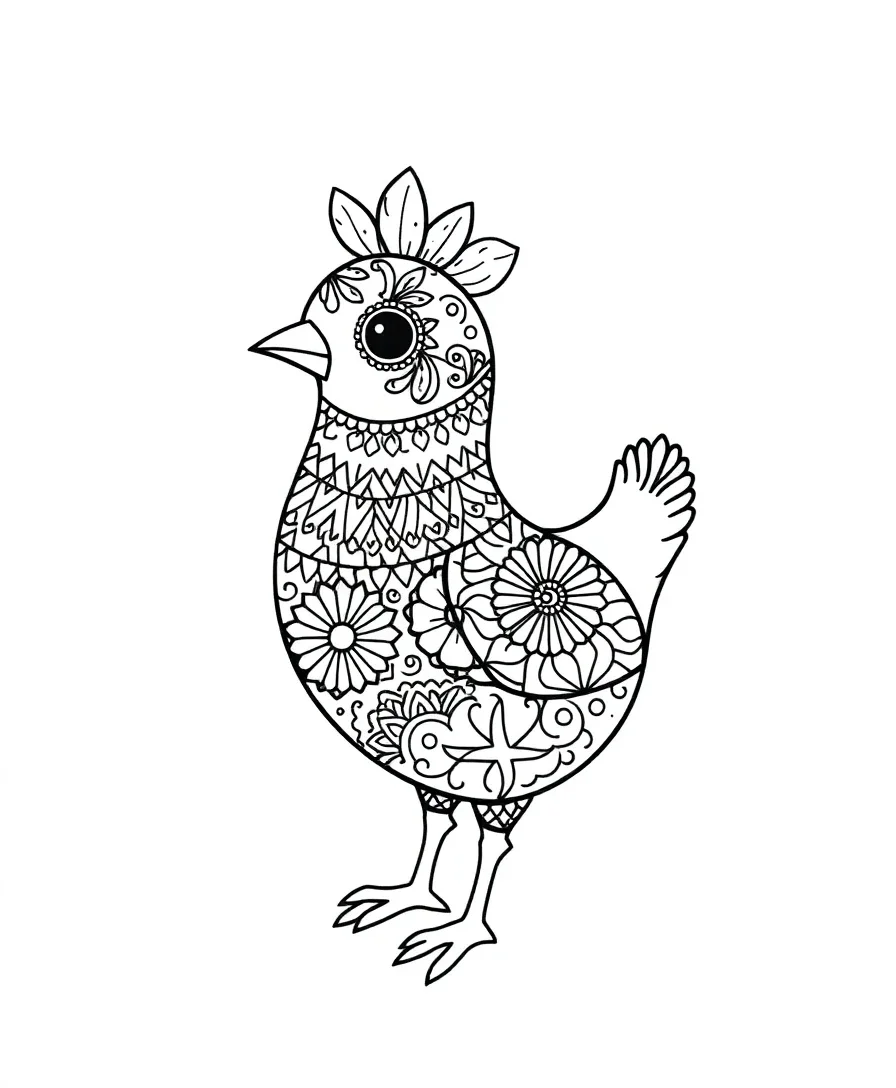 Line art of Chica with intricate patterns