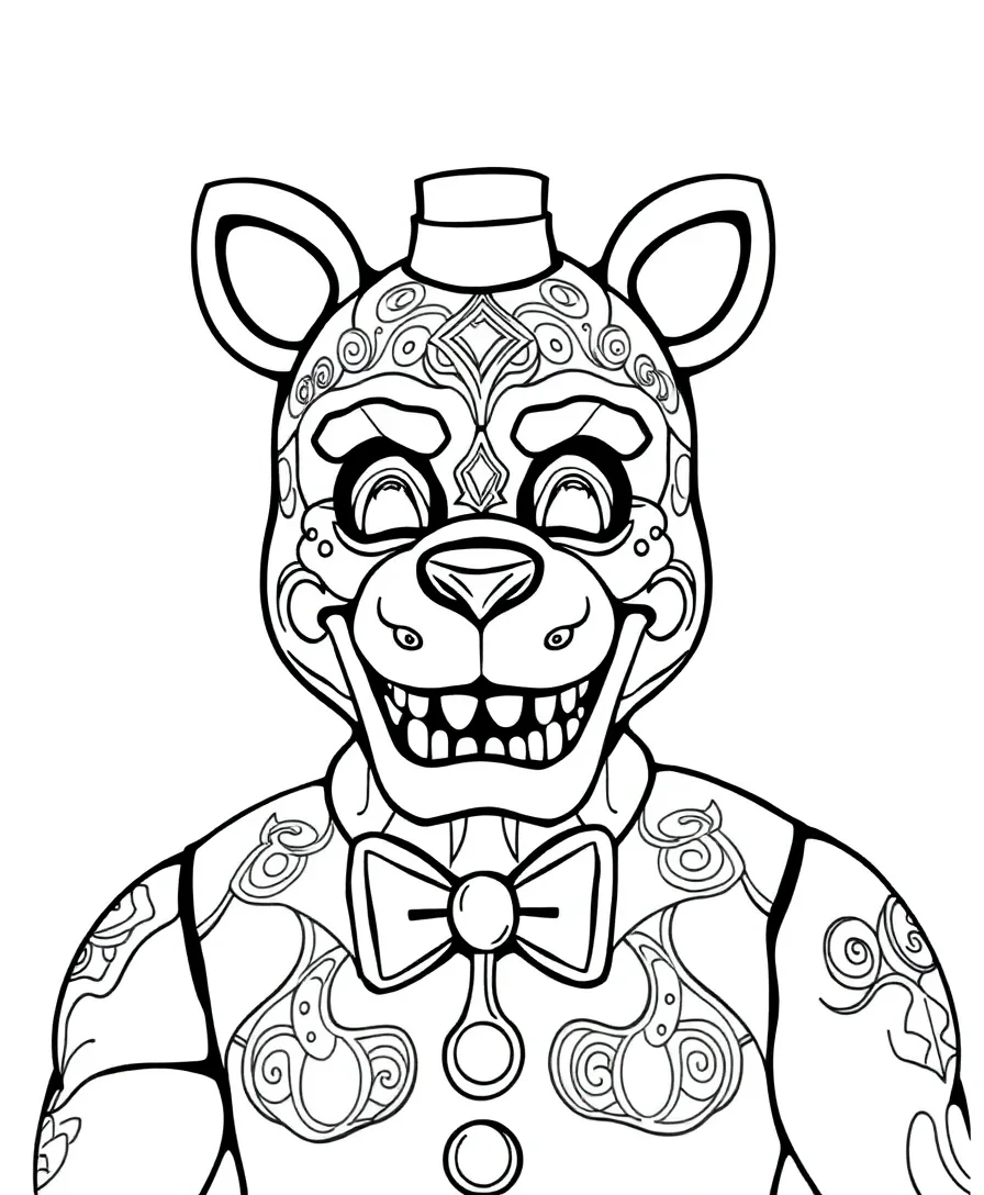 Line art of Golden Freddy with detailed patterns