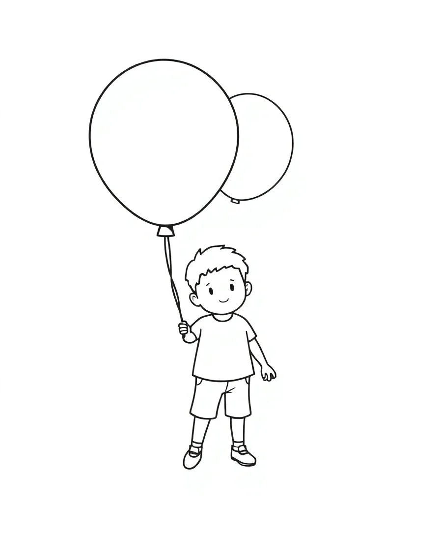 Line art of Balloon Boy with playful shapes