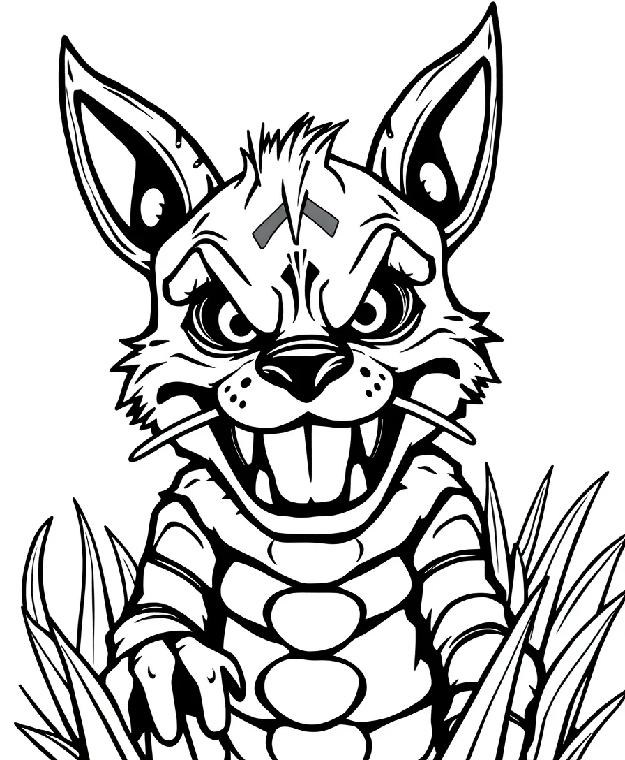 Line art of Springtrap with intense features