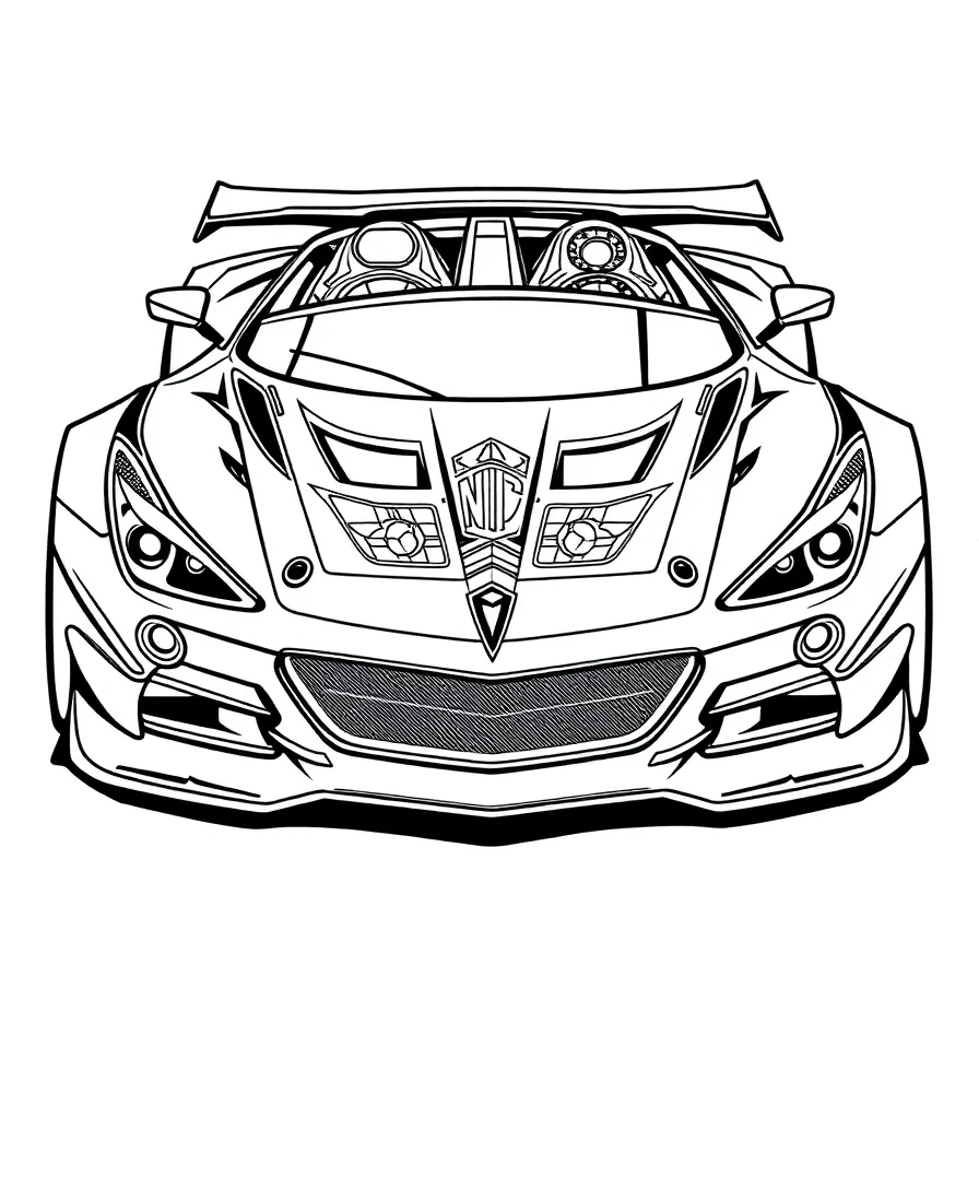 A modern race car with sharp edges and intricate details for coloring