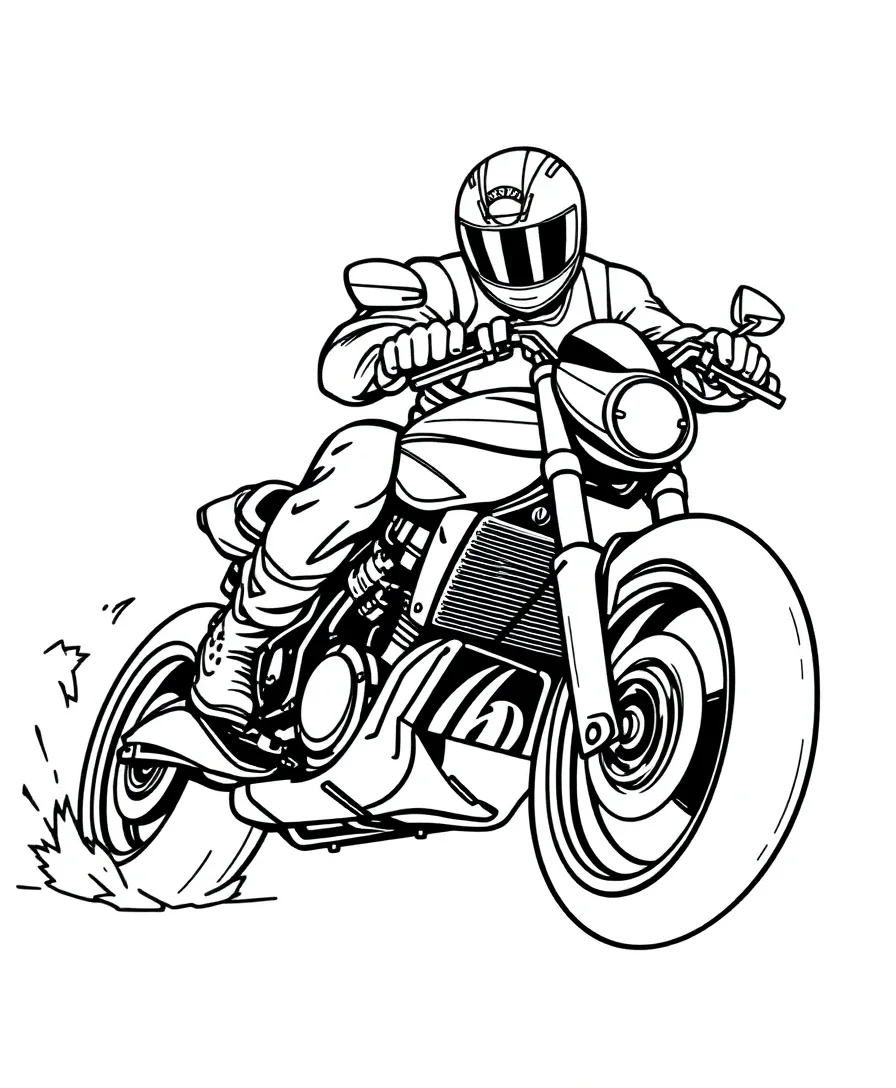 A street racer with edgy form and dynamic lines, suitable for coloring