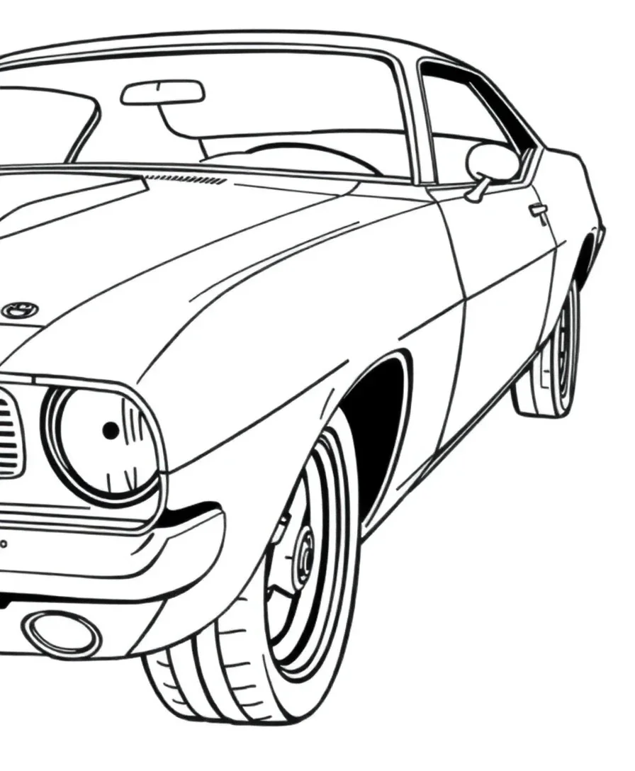 A vintage muscle car with clean lines and prominent contours, suitable for coloring