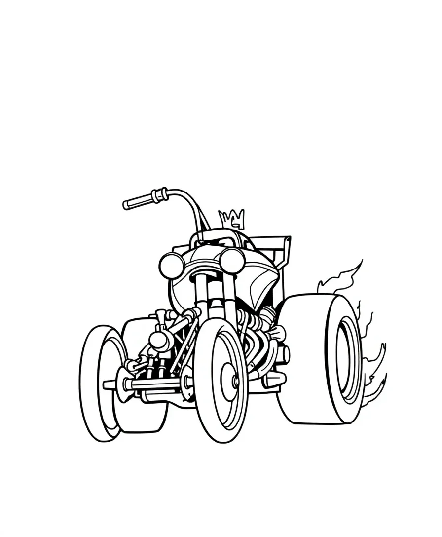 A drag racer with powerful form and bold outlines, suitable for line art