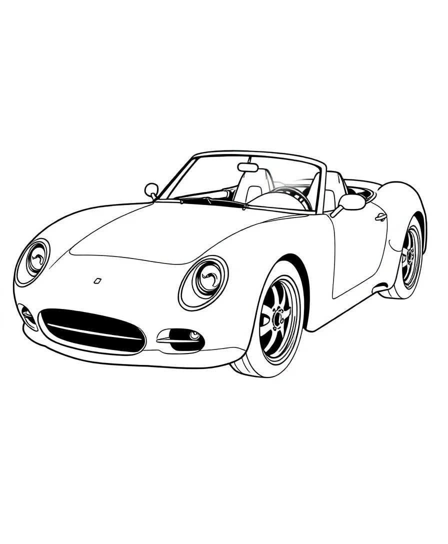 A convertible race car with smooth curves and elegant lines, perfect for coloring