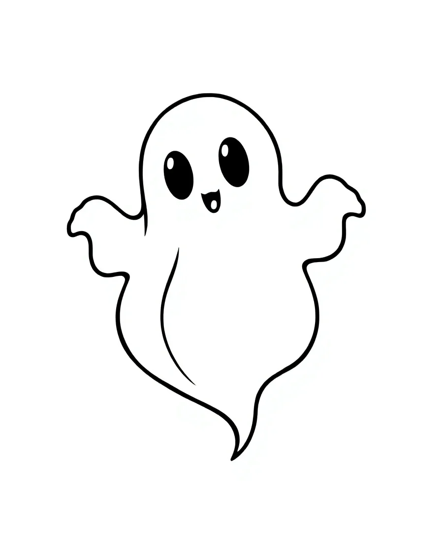A classic ghost silhouette with flowing edges, perfect for coloring