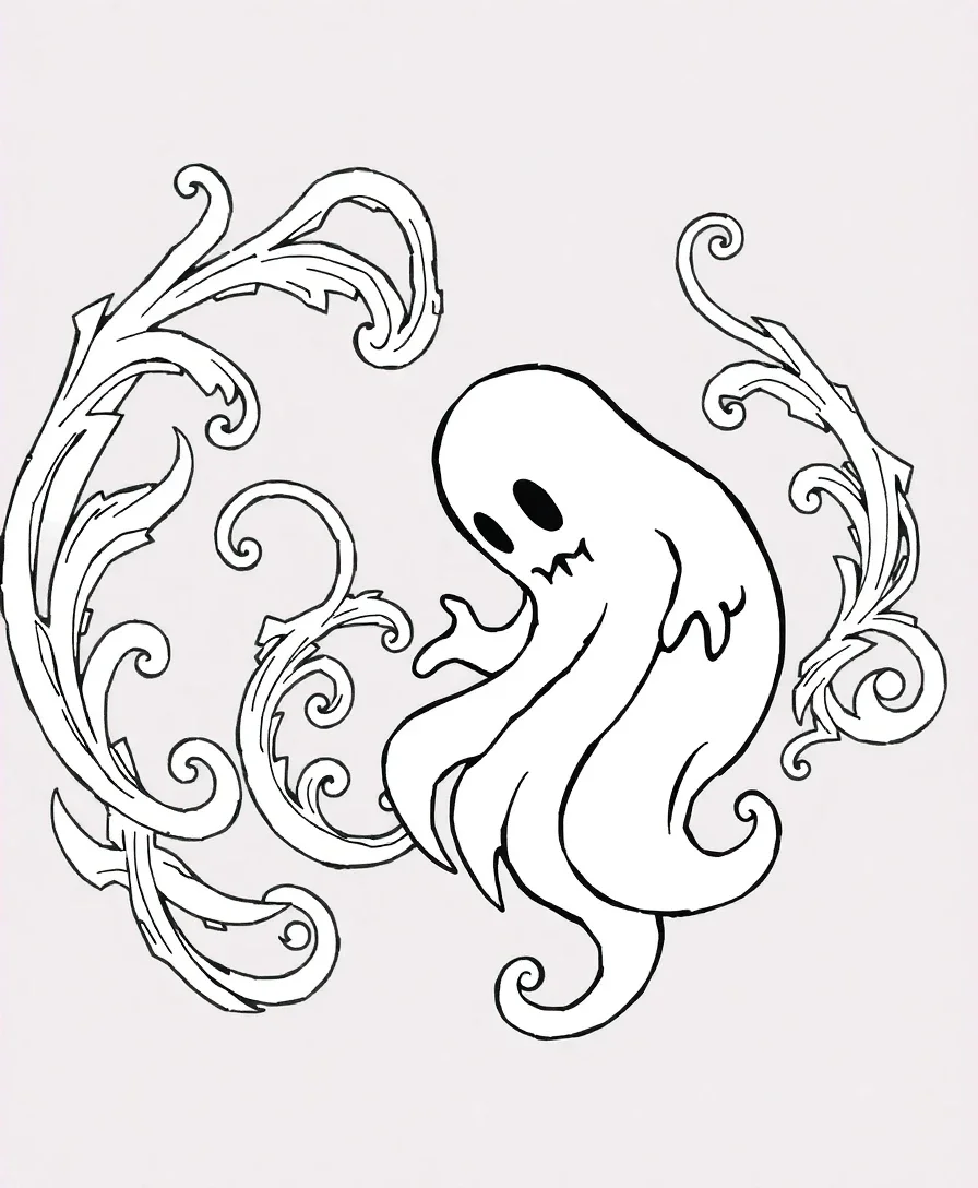 Intricate swirling ghostly spirals, offering a detailed coloring experience