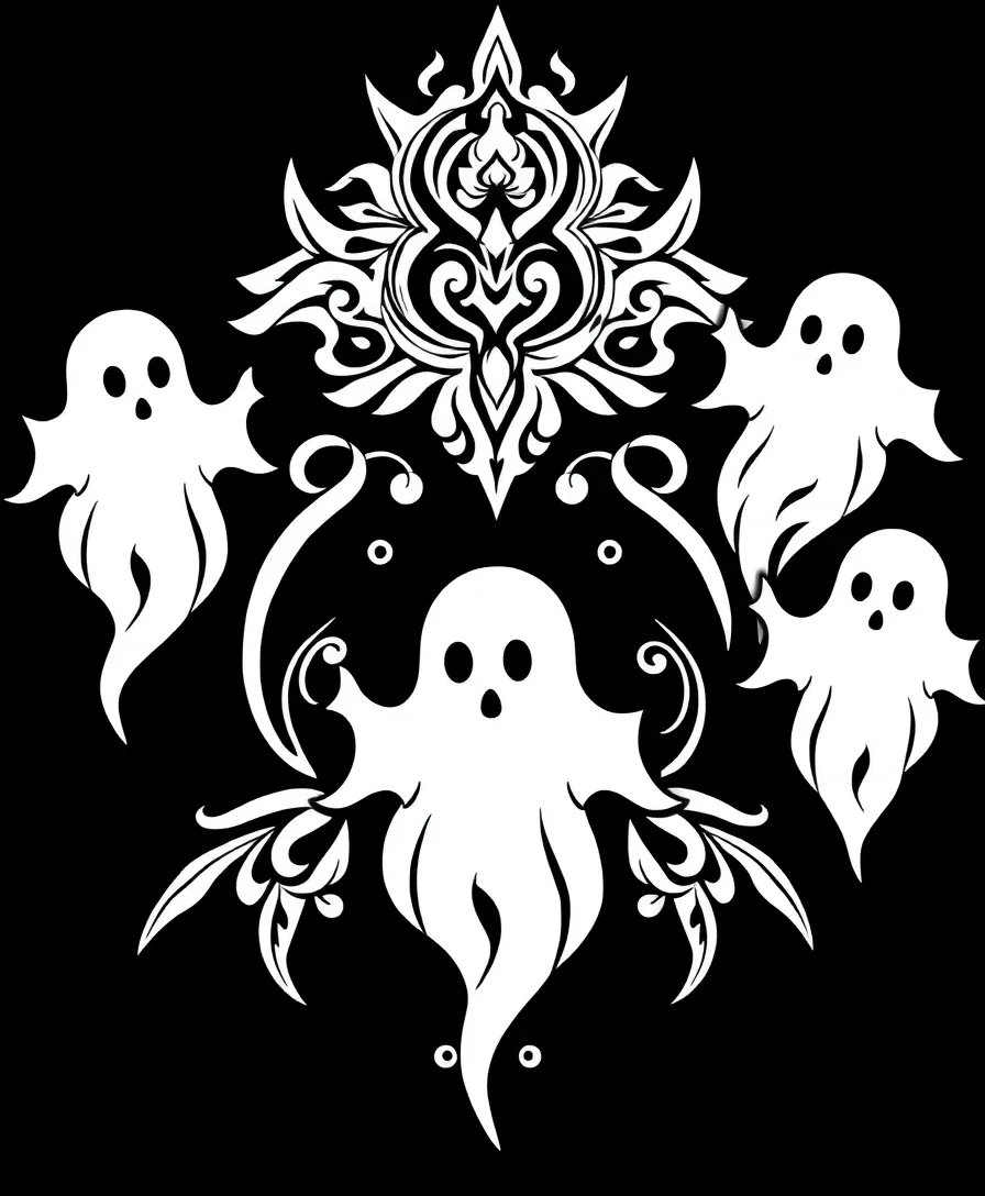 Ghostly tribal patterns with intricate designs, offering a rich coloring experience
