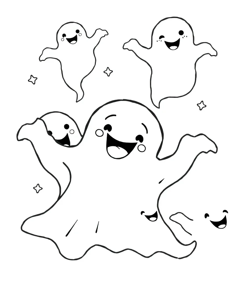Playful ghost designs with whimsical shapes, ideal for lighthearted coloring