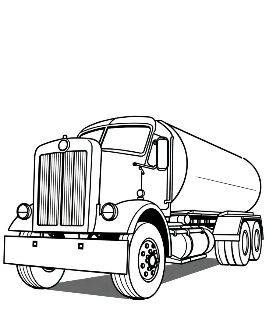 Line art of a tanker truck with sleek form and clean lines