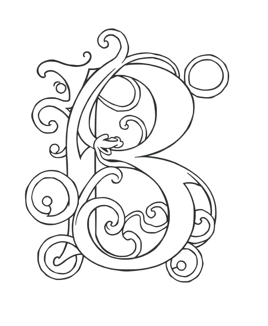 Intricate letter B with bold outlines and loops
