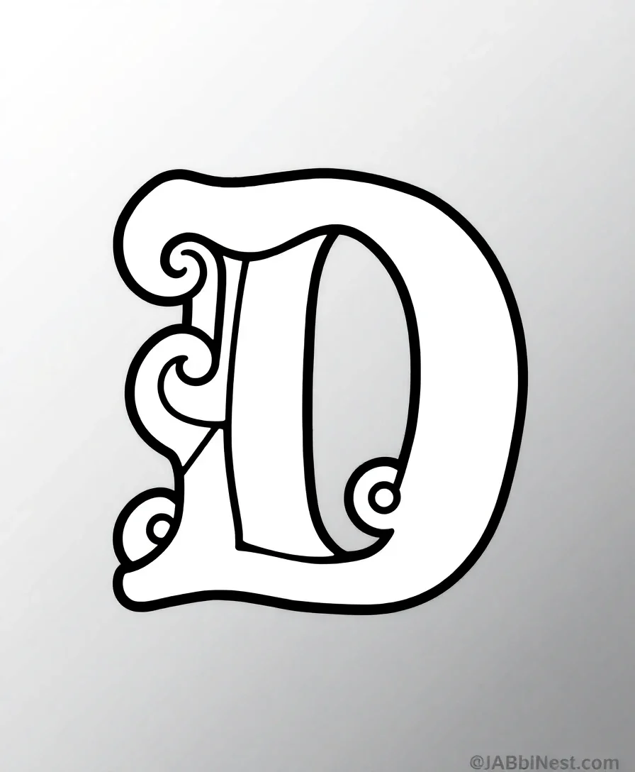 Balanced letter D with bold outlines and simple shapes