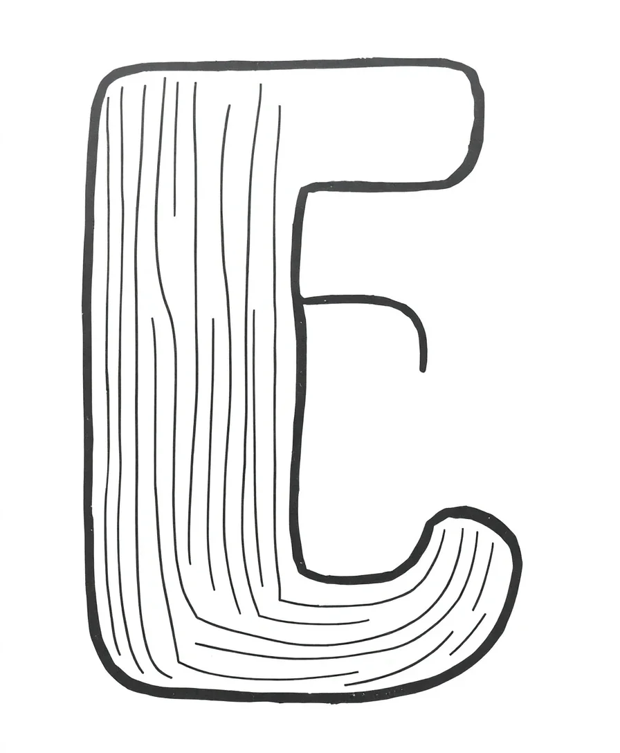 Structured letter E with clean lines and bold outlines
