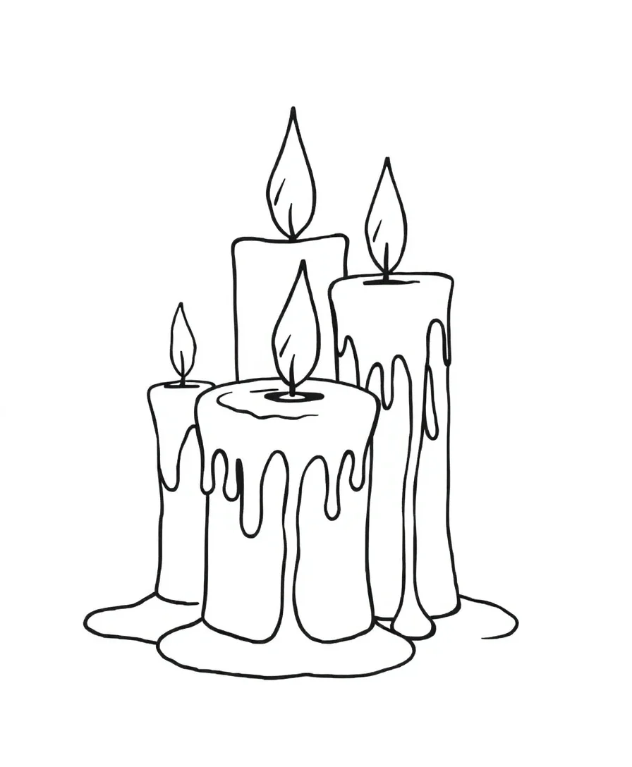 Line art of candles with melting wax details