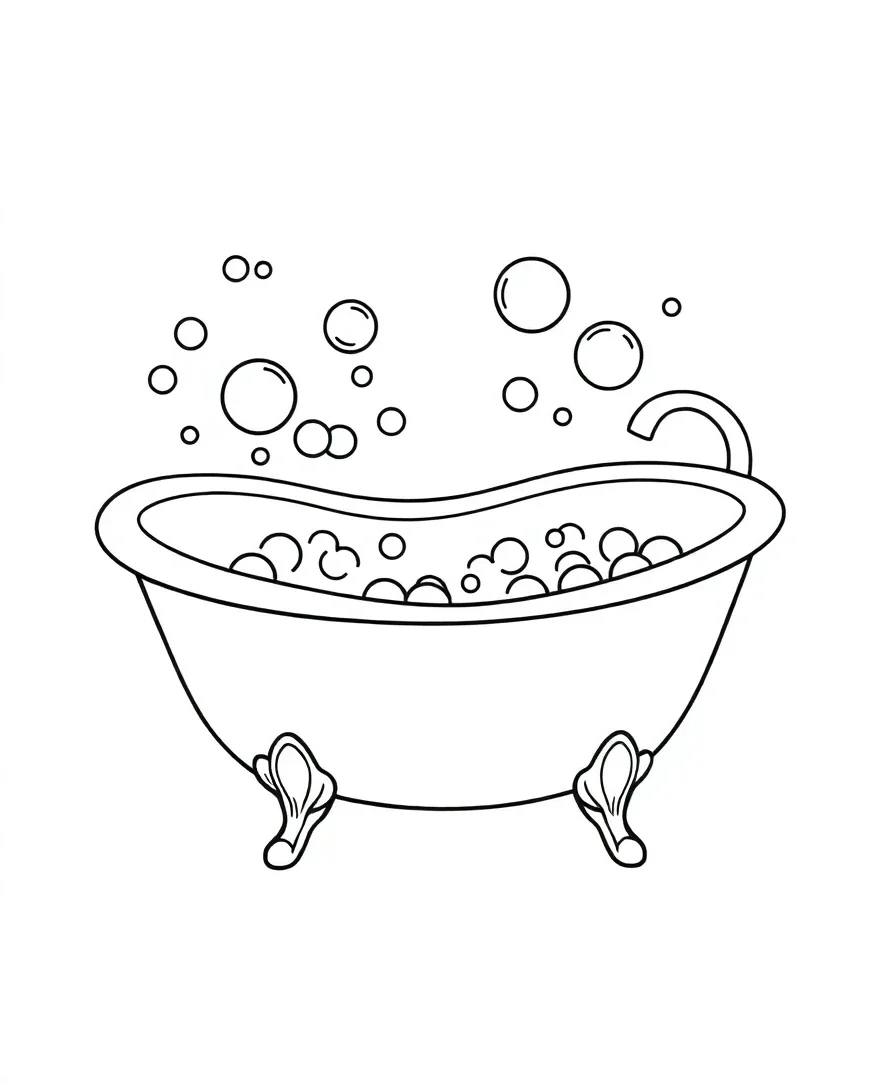 Line art of a bathtub filled with bubbles