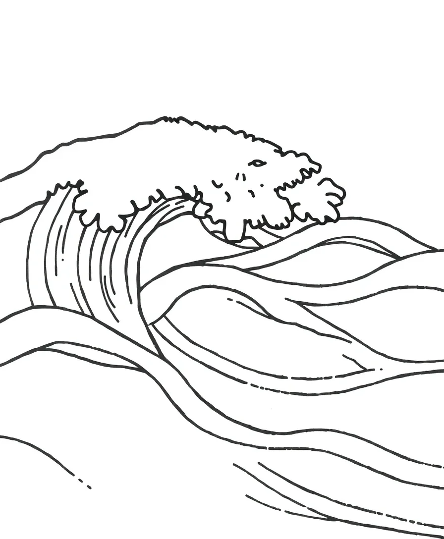 Line art of ocean waves with flowing curves