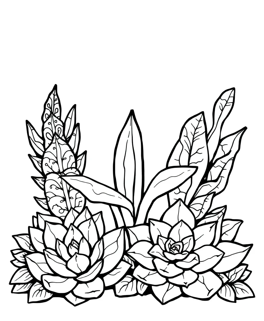 Line art of various succulents with intricate leaves