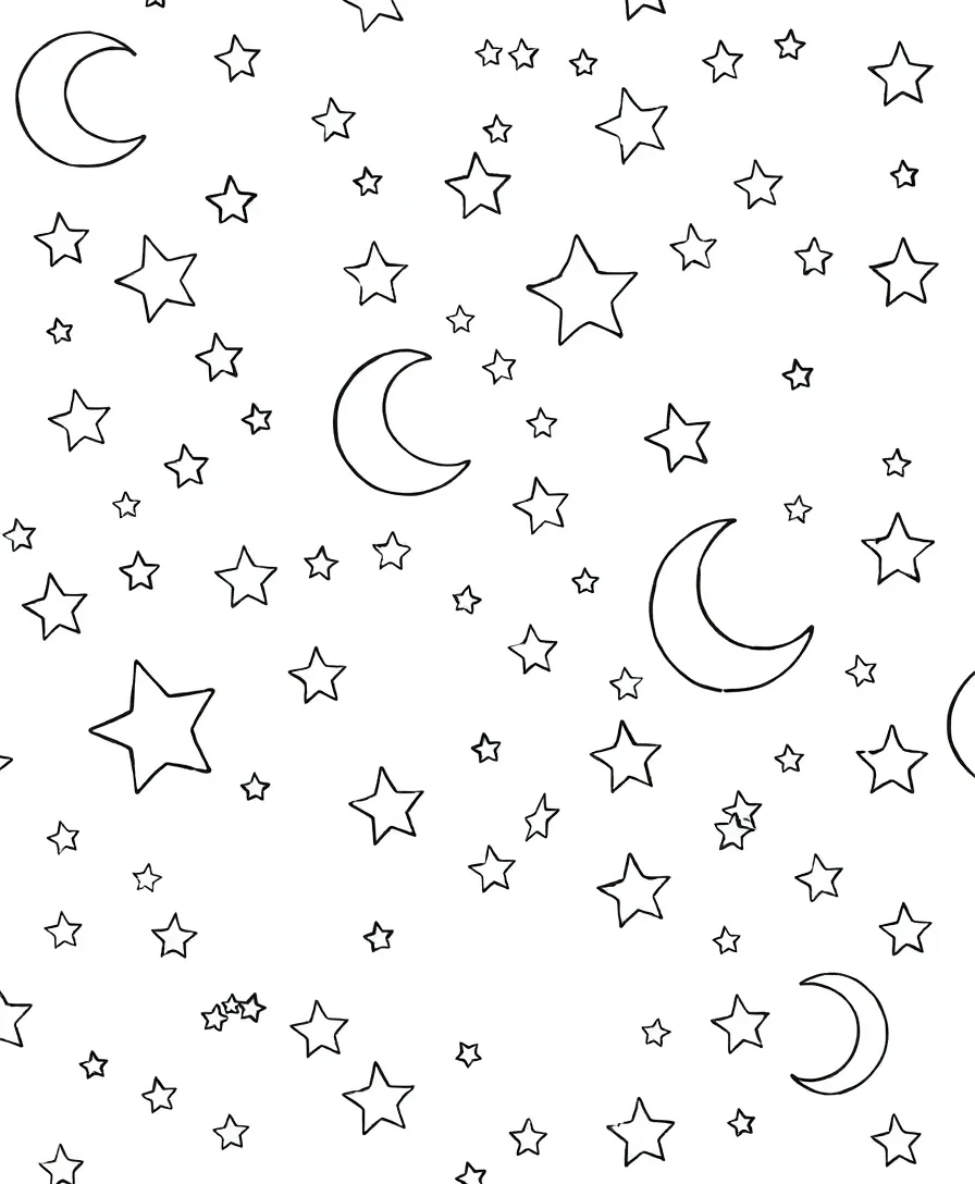 Line art of pajama patterns featuring stars and moons