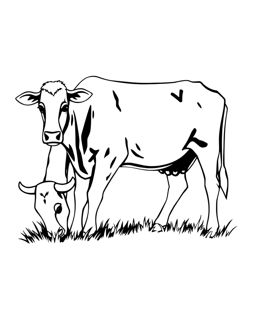 Silhouette line art of a cow grazing
