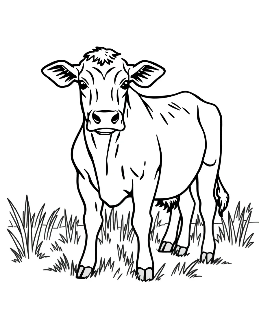 Serene line art of a cow standing in a pasture