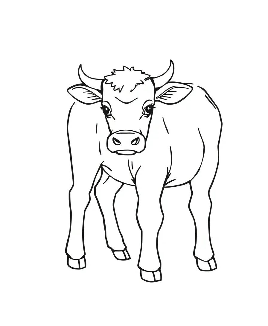 Line art sketch of a young calf