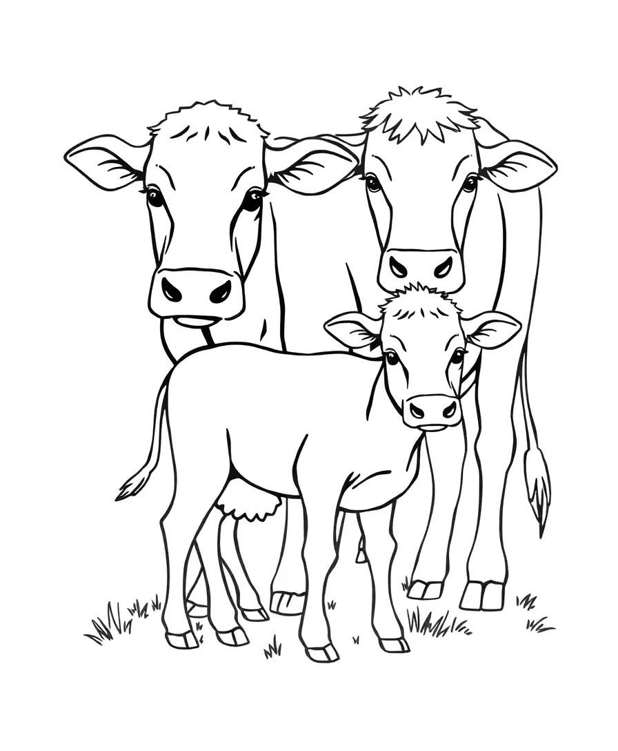 Line art of a cow and calf standing together