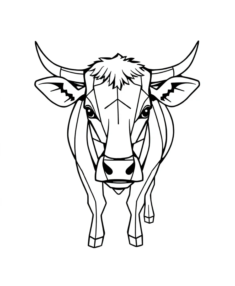 Modern line art of a geometric cow