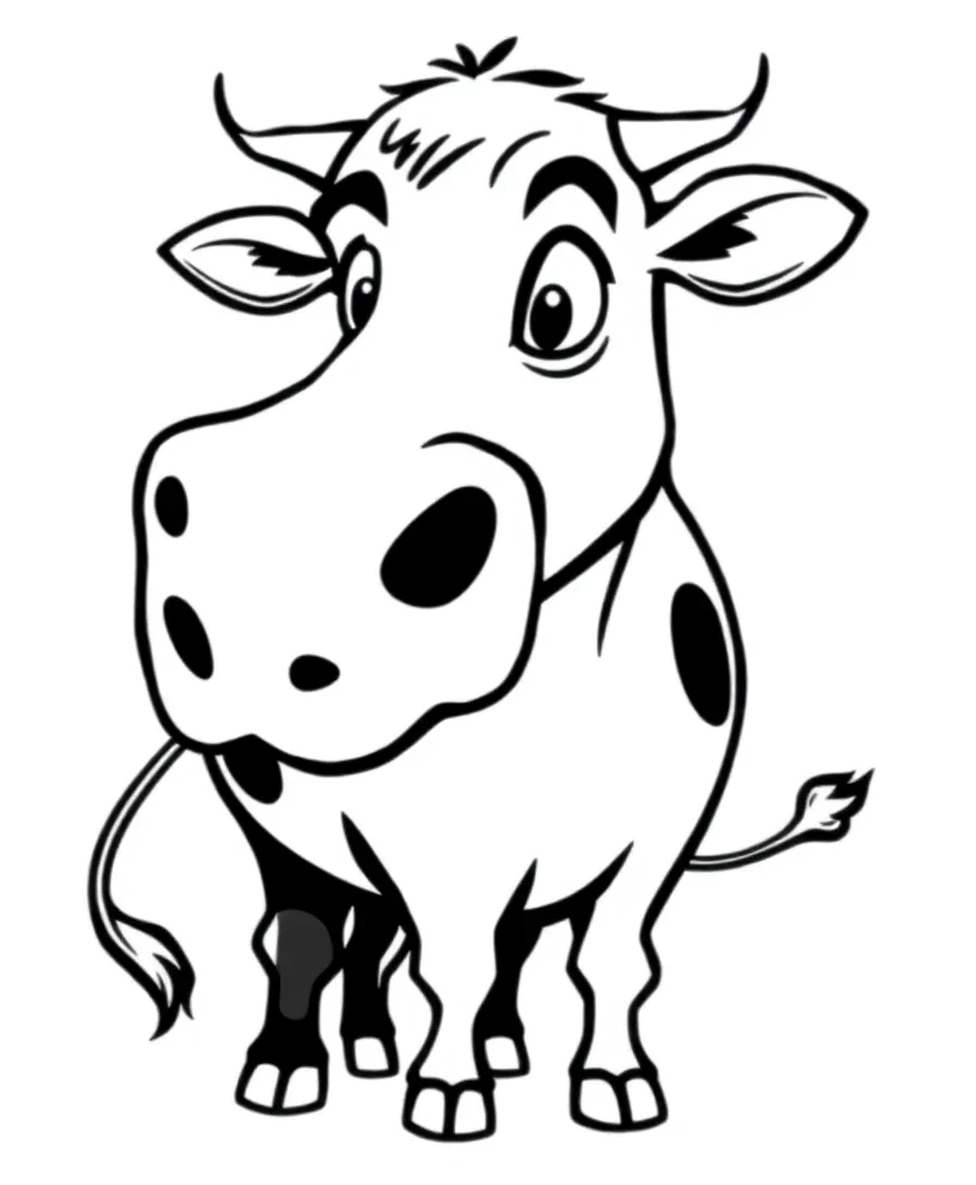 Playful line art of a cartoon cow