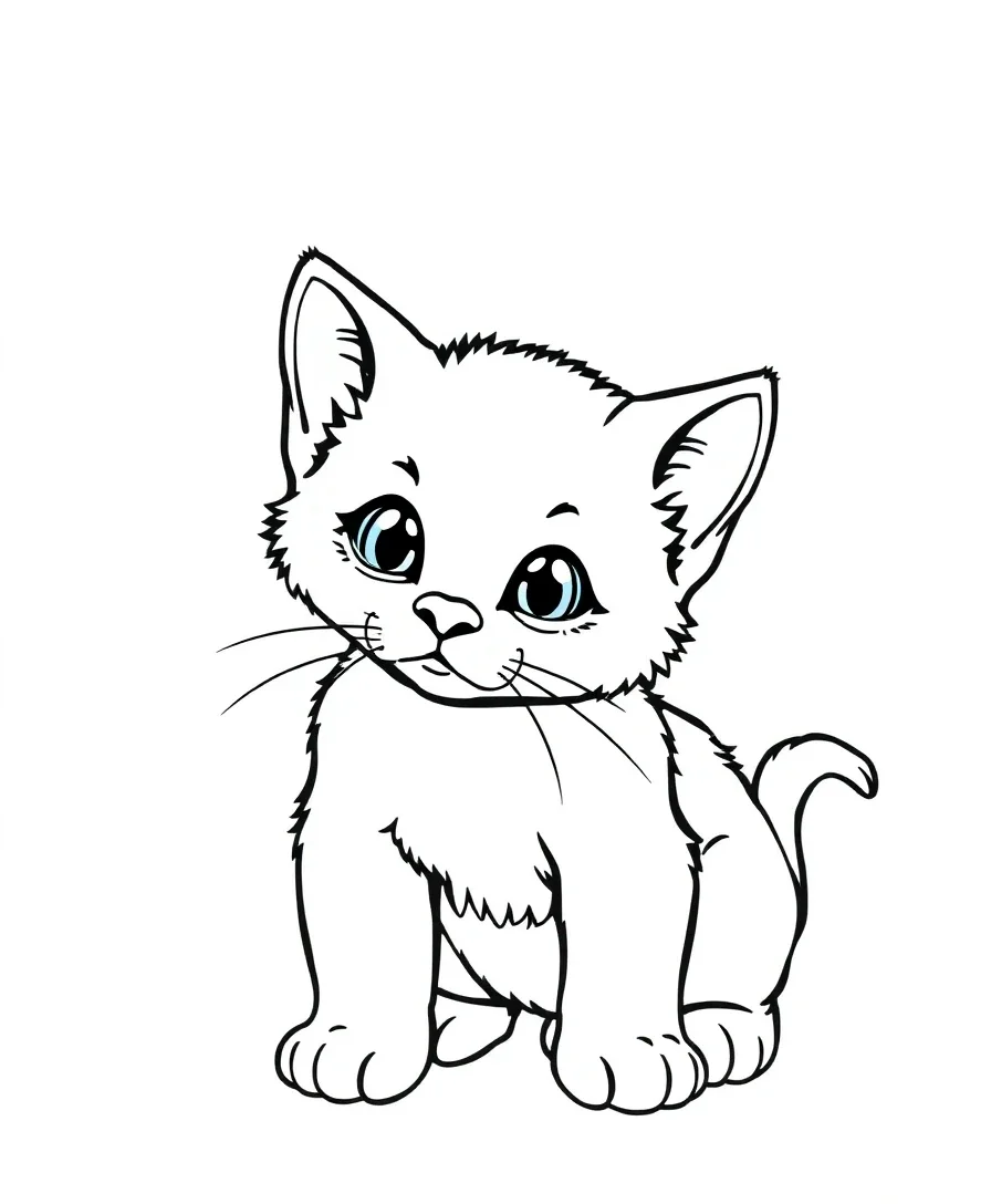 Line art of a playful kitten in a curious pose