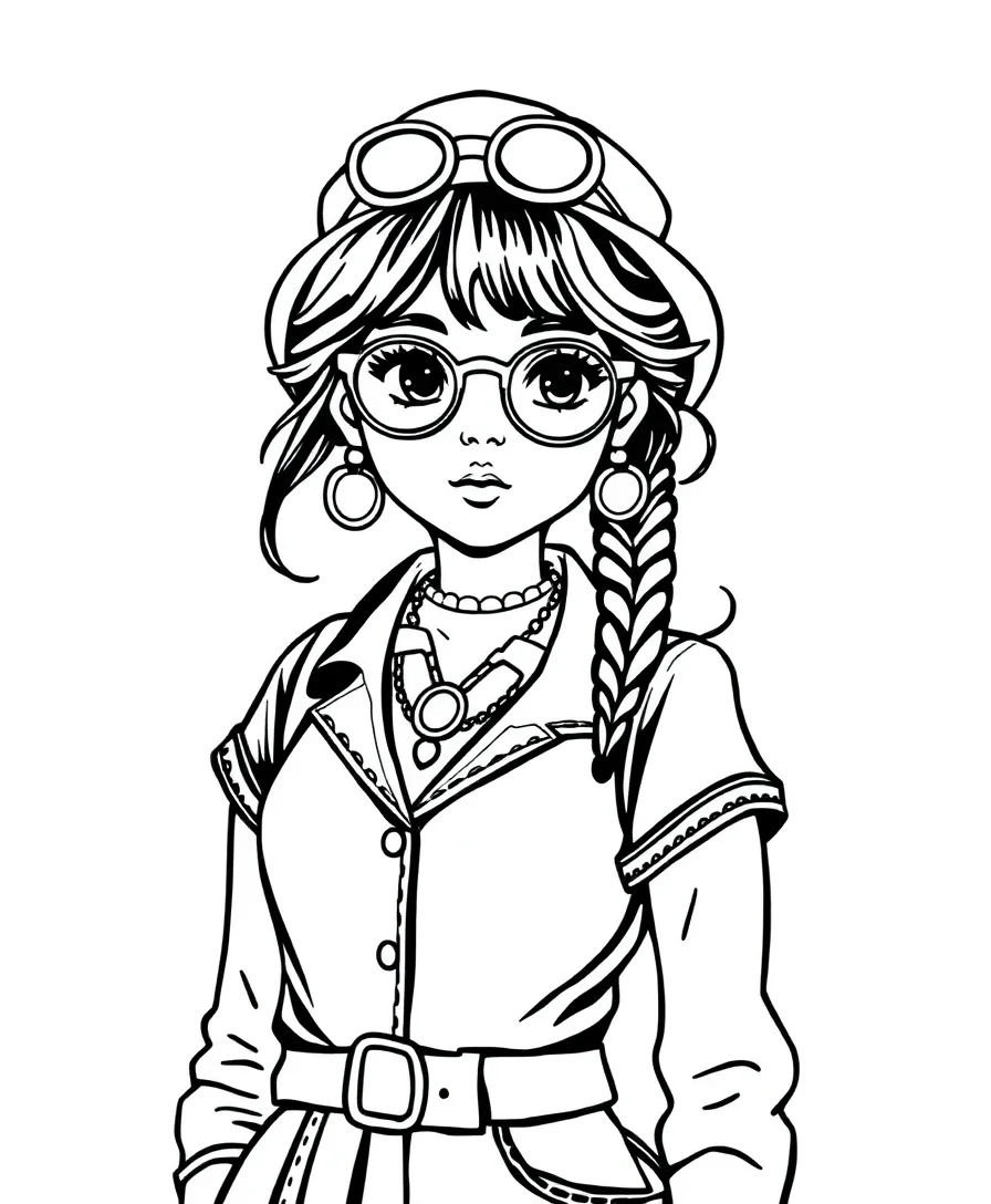 A vintage fashionista in retro attire, ideal for coloring enthusiasts