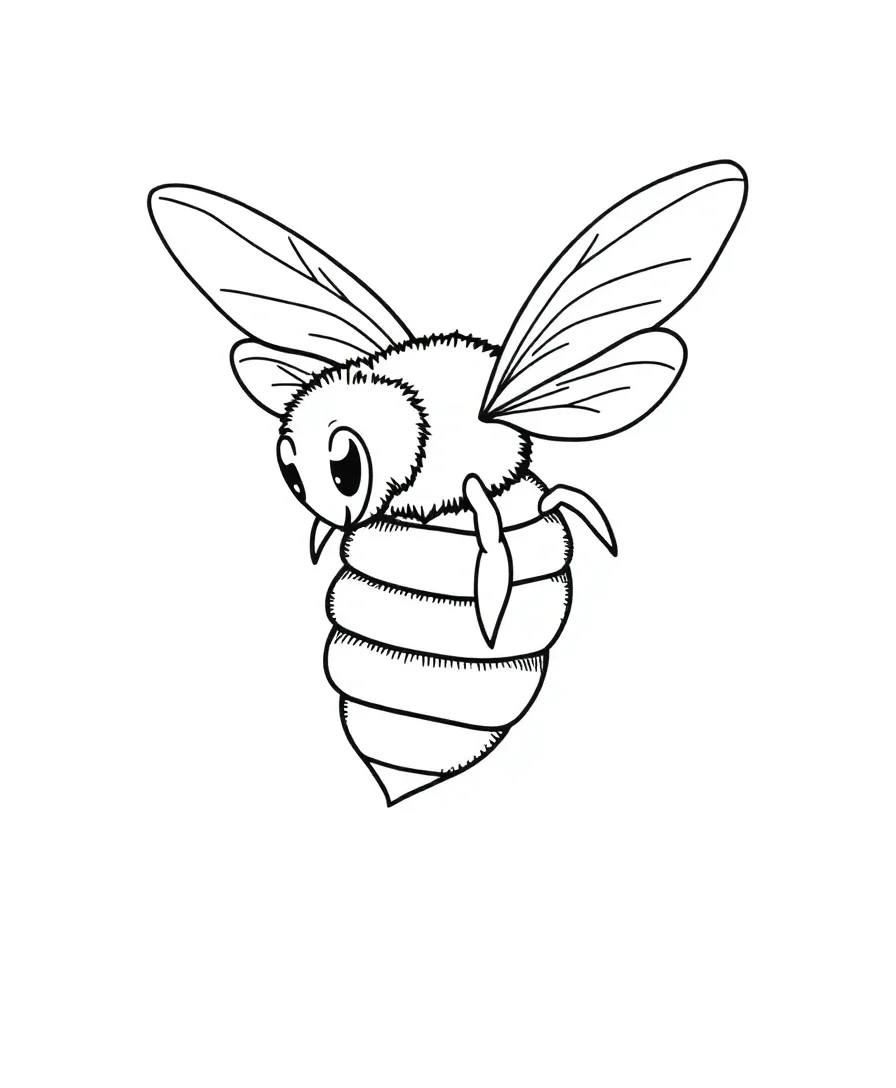 A line art depiction of a classic honey bee with bold outlines