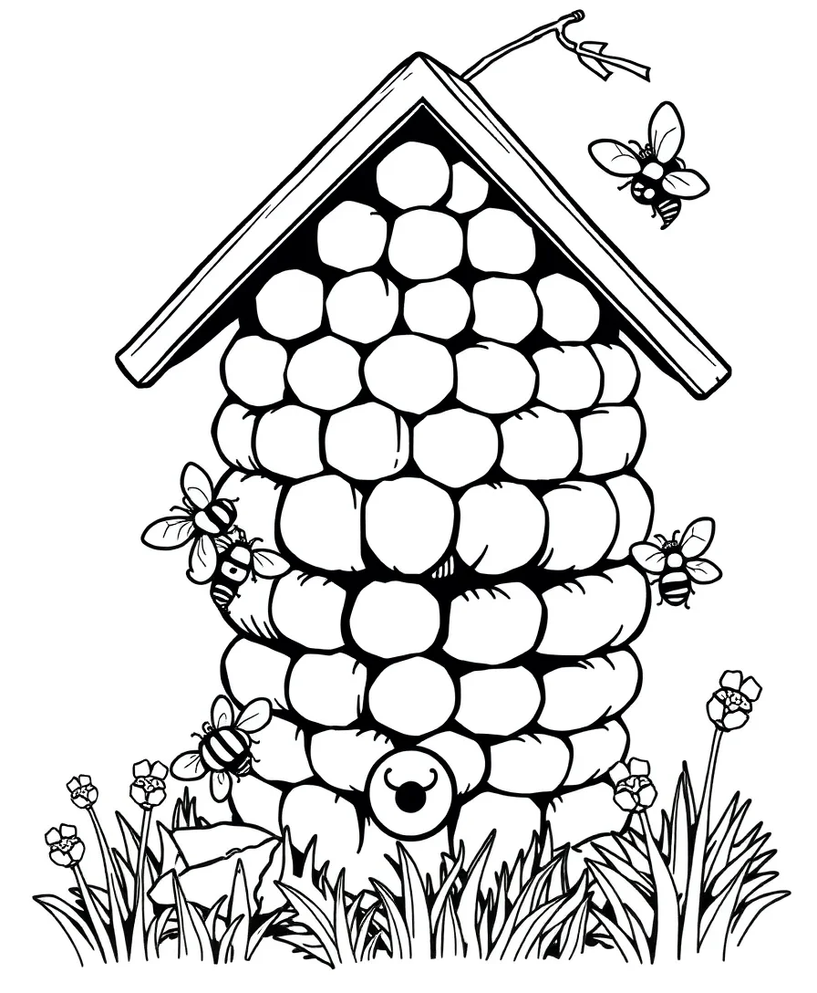 Line art of a beehive with hexagonal shapes
