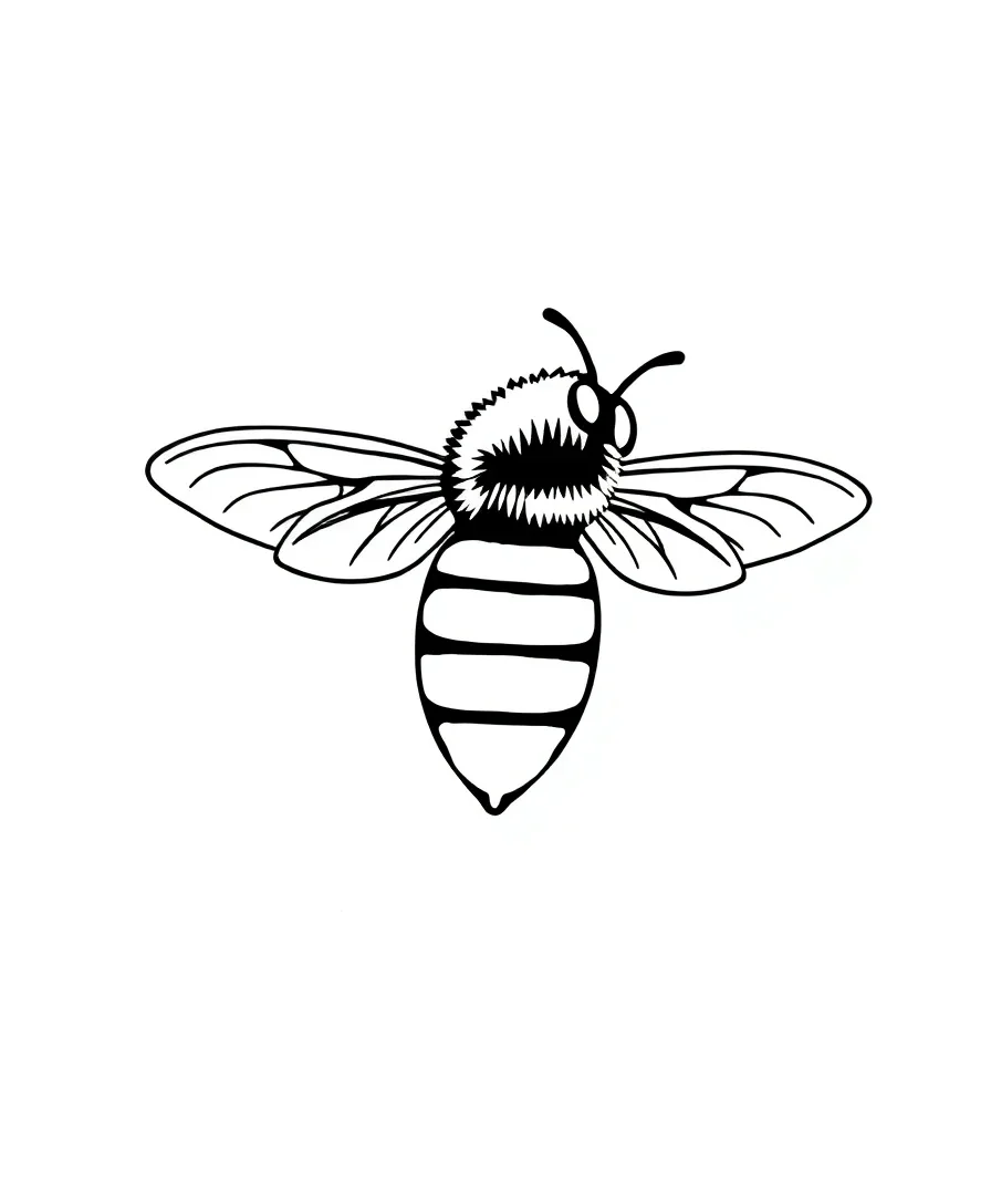Minimalist bee line art with clean and straightforward lines