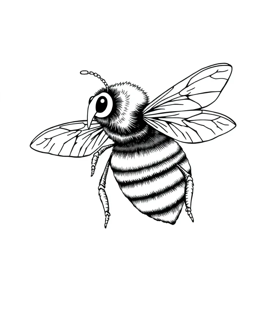 Vintage bee line art with detailed elements