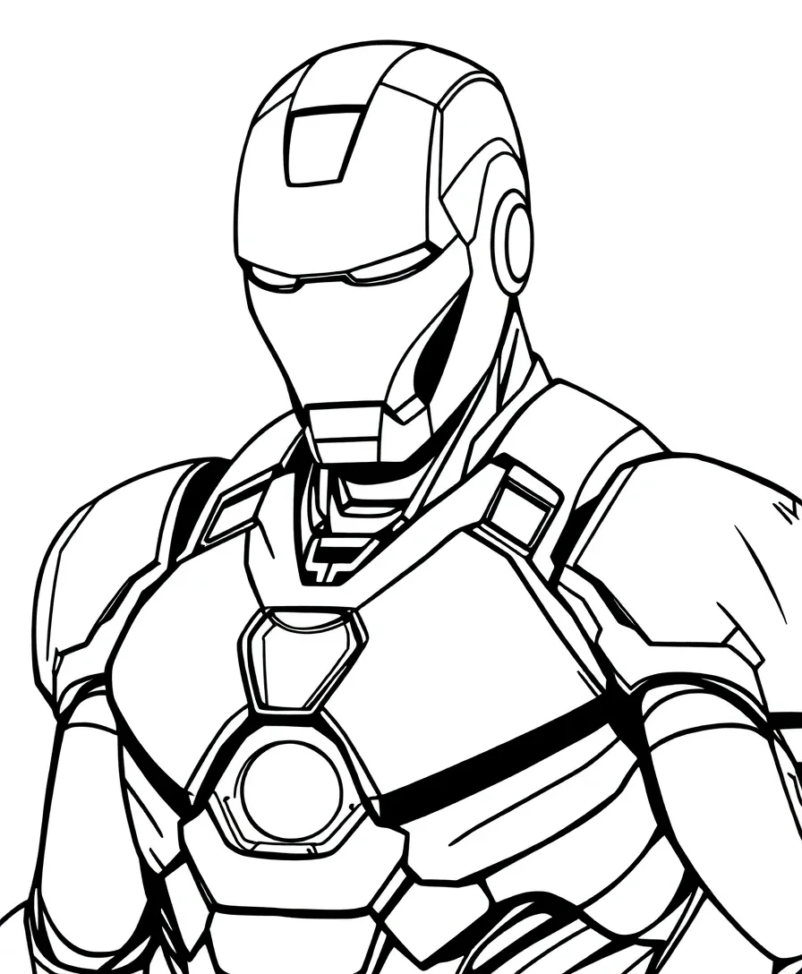 Line art of Iron Man's helmet and chest emblem in his armored suit