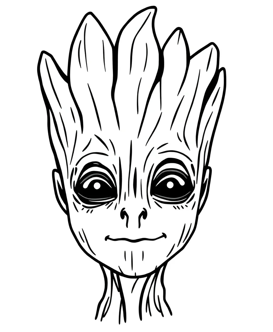 Line art of Groot's serene face