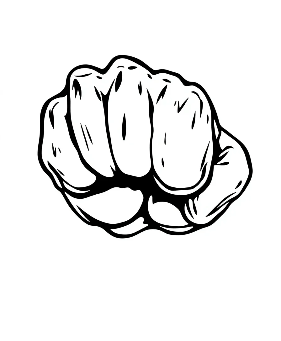 Line art of Hulk's powerful fist with bold lines