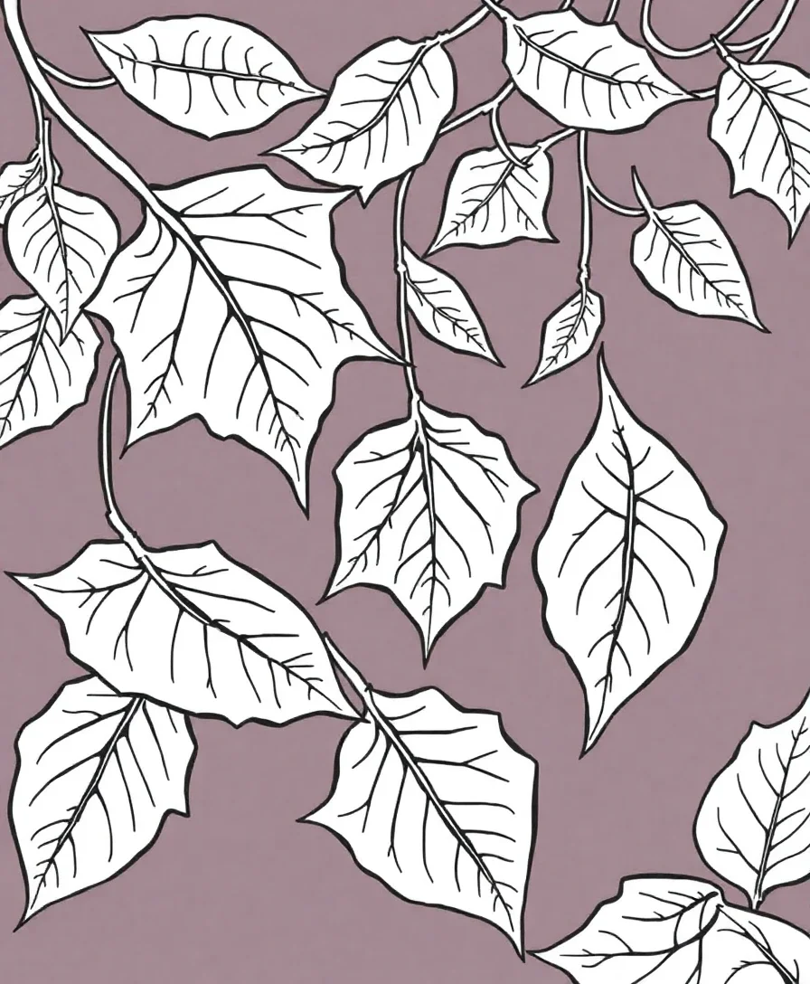 Line art of autumn leaves swirling in the breeze with intricate details