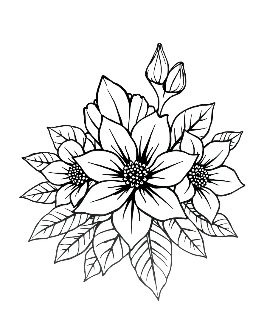 Line art of an elegant floral arrangement