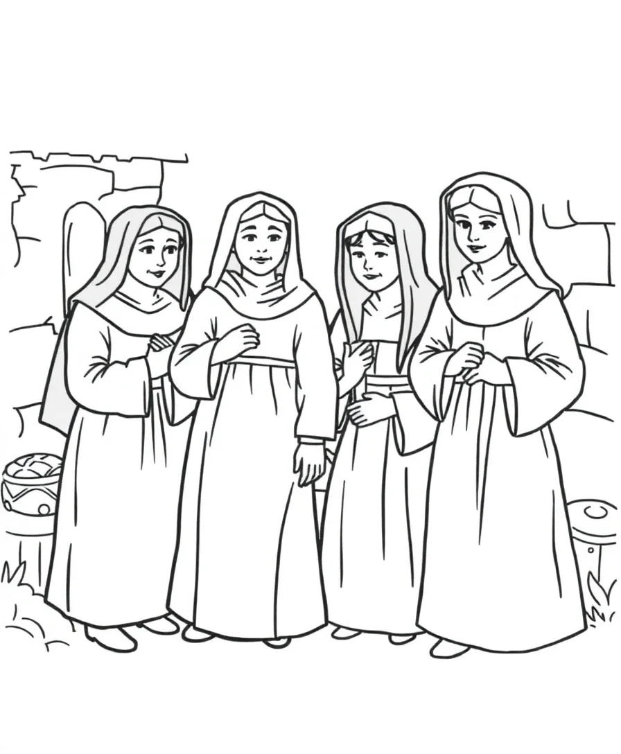 Line art of a historic pilgrim scene