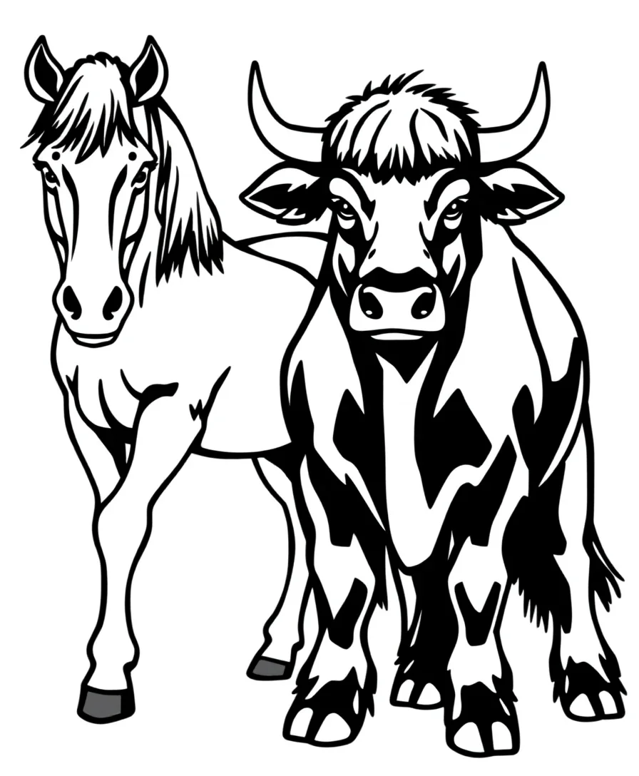 Line art of Colt and Bull from Brawl Stars, featuring strong outlines suitable for coloring