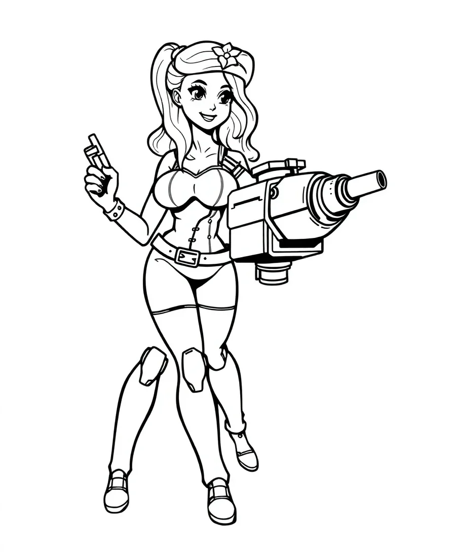Illustration of Jessie and Scrappy with clean outlines, suitable for coloring