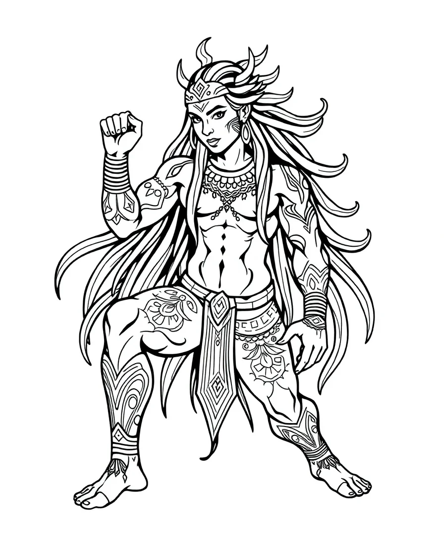 Illustration of Bo with tribal patterns, suitable for coloring enthusiasts