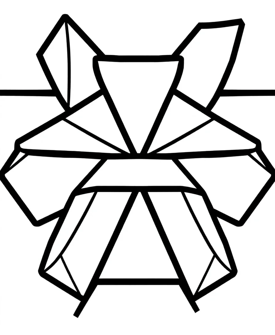 Dynamic polygonal design with abstract forms and bold outlines