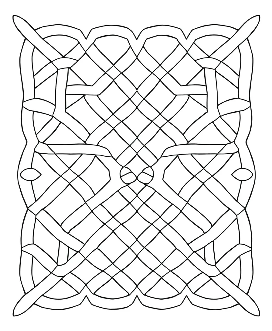 Complex lattice pattern with interwoven lines and detailed framework