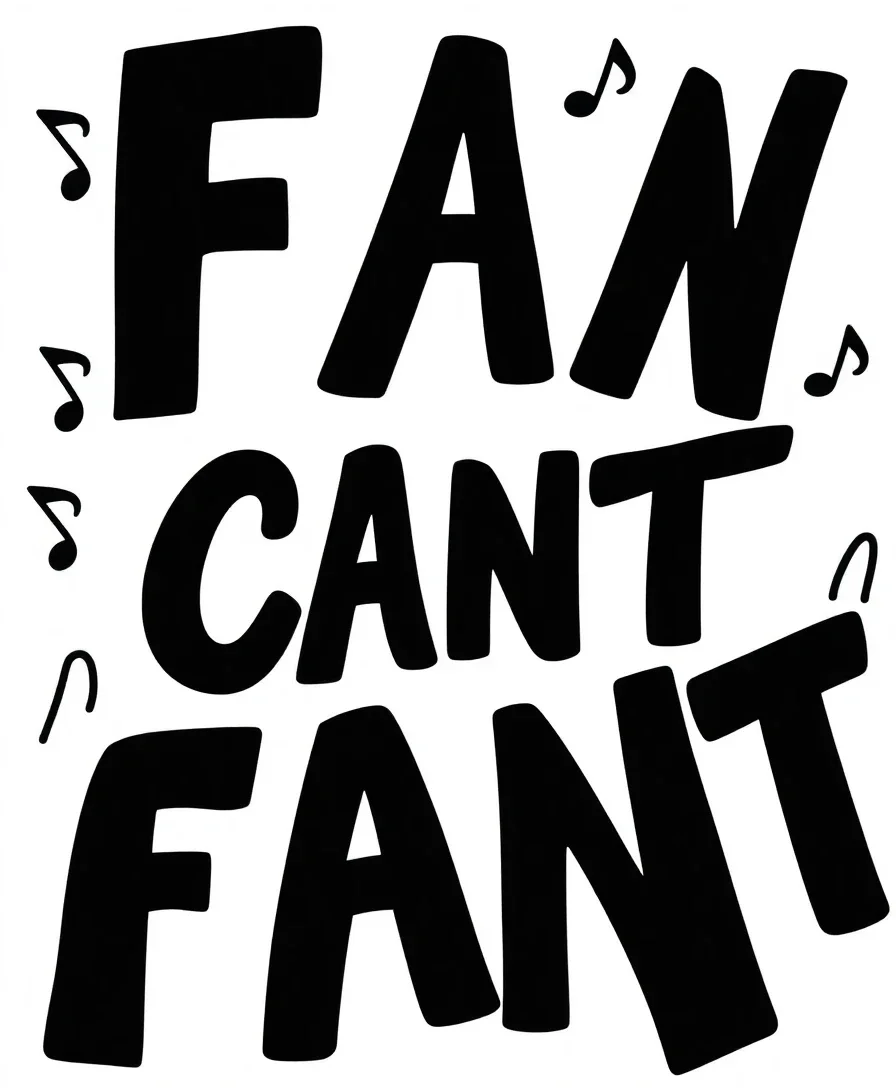 Line art of a fan chant in bold lettering with music notes