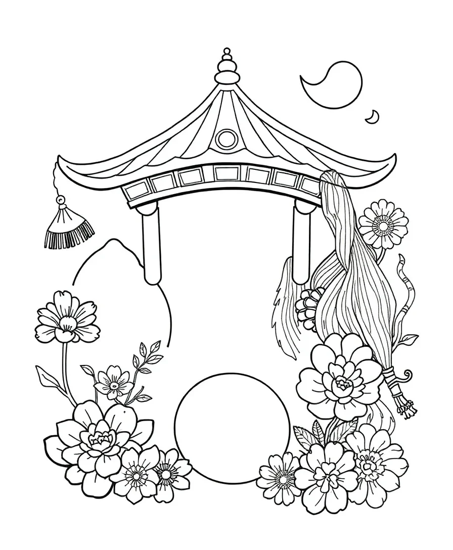 Line art of traditional Korean motifs with Kpop elements