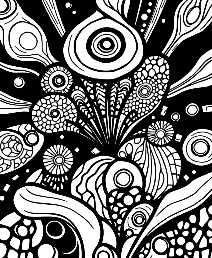 Line art of abstract fan art with bold patterns