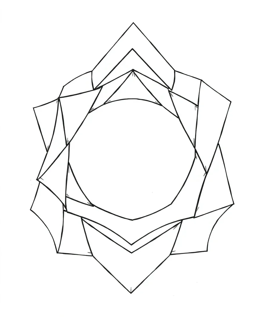 Line art of abstract geometric shapes forming an album cover